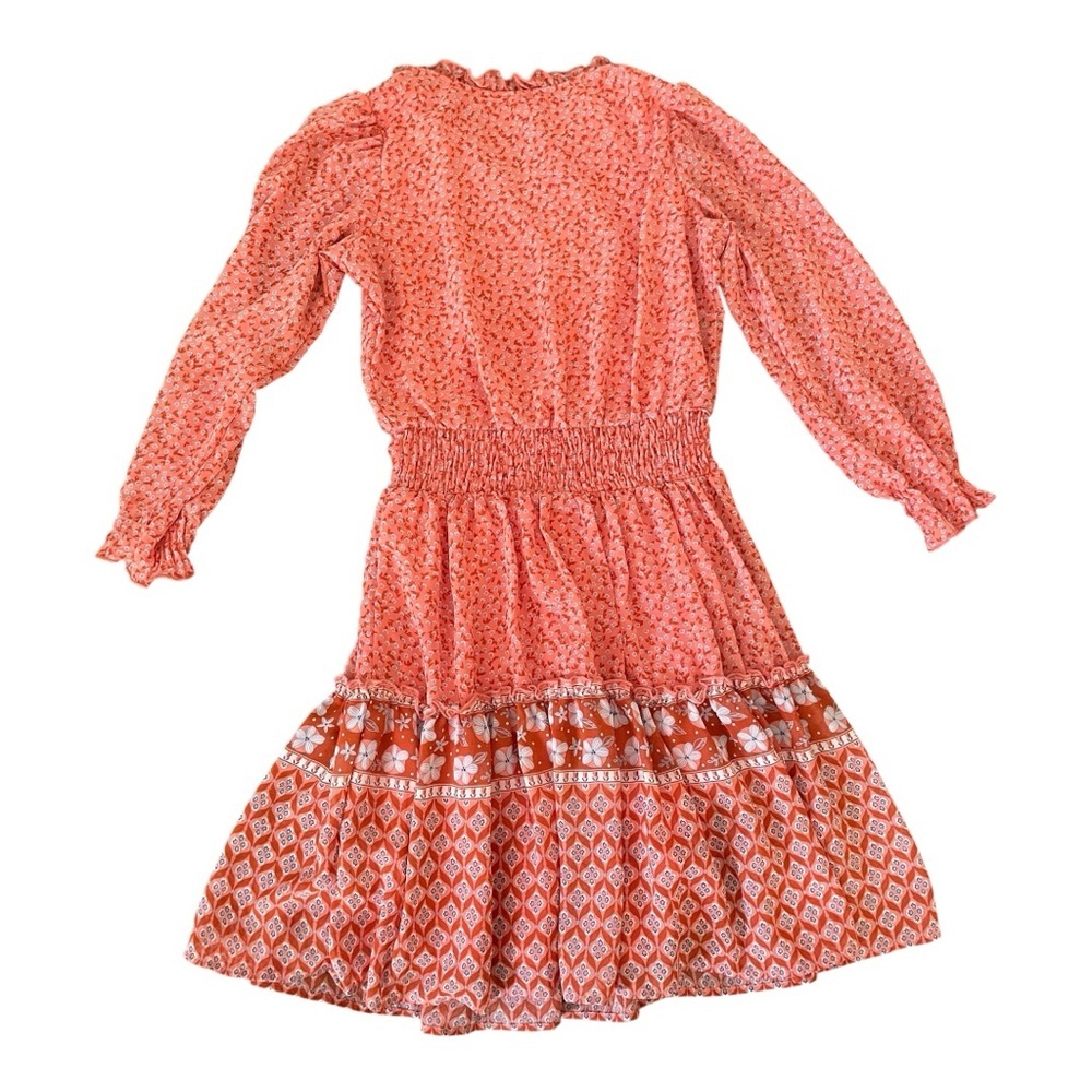 btween Pink Orange Smocked Ruffled Sundress long sleeve Dress Size 10 - Picture 2 of 10